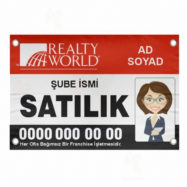80x120 Vinil Branda Satlk Realty World Afii Fiyatlar Tasarm