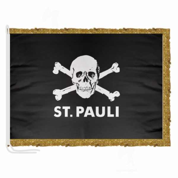 FC St Pauli Skull And Crossbones Saten Kuma Makam Bayra Tasarm