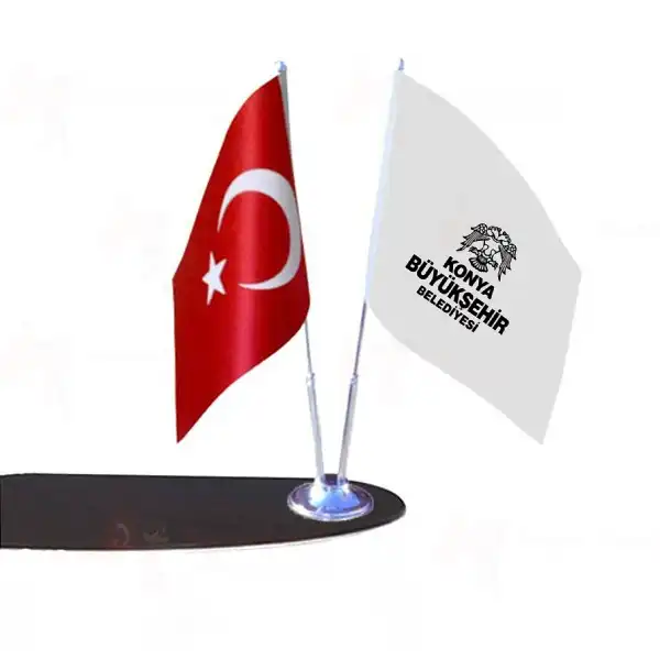 Konya Bykehir Belediyesi 2 Li Masa Bayraklar Resmi