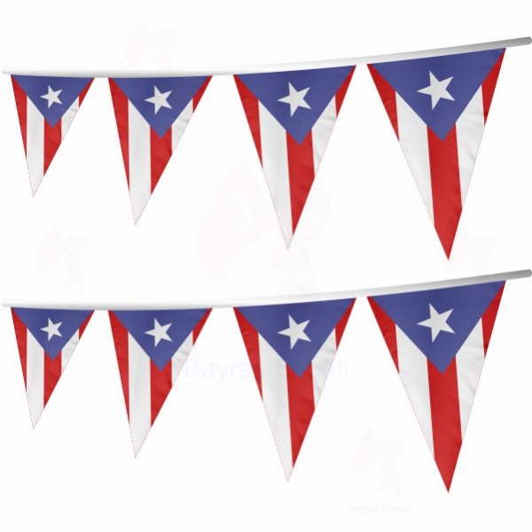 Porto Riko İpe Dizili Üçgen Bayraklar