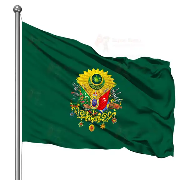 Osmanlı Arması Yeşil Zemin Gönder Çekilen Flama Bayrak